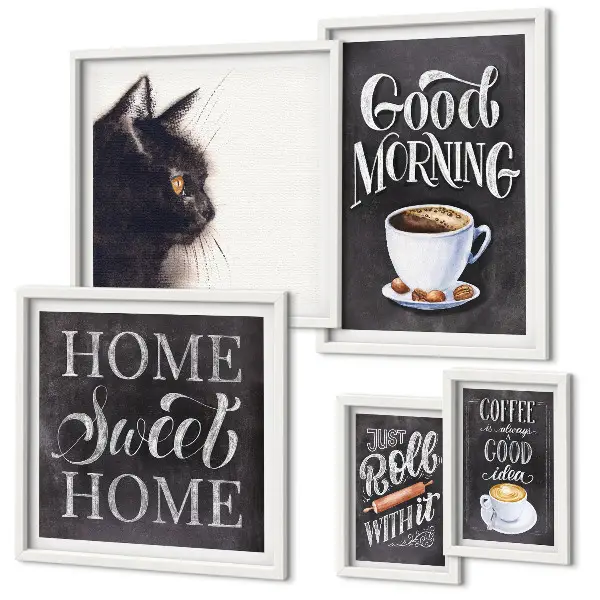 Bildergalerie-Set für die Wand Kaffeekatzen mit positiven Slogans