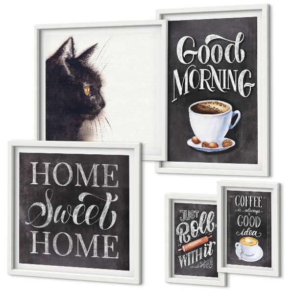 Bildergalerie-set für die wand Kaffeekatzen-positive Slogans
