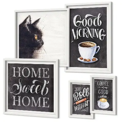 Bildergalerie-Set für die Wand Kaffeekatzen mit positiven Slogans