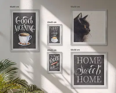 Bildergalerie-Set für die Wand Kaffeekatzen mit positiven Slogans