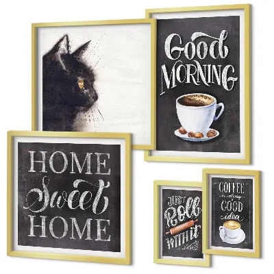Bildergalerie-Set für die Wand Kaffeekatzen mit positiven Slogans