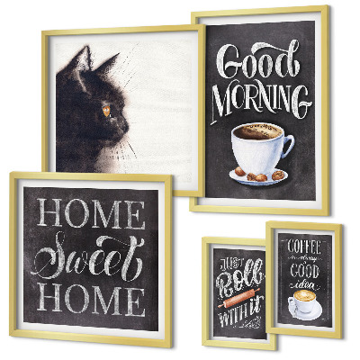 Bildergalerie-set für die wand Kaffeekatzen-positive Slogans