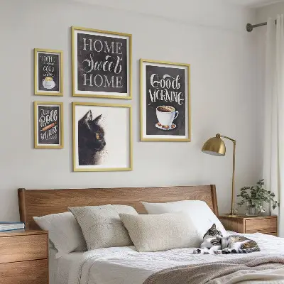 Bildergalerie-Set für die Wand Kaffeekatzen mit positiven Slogans