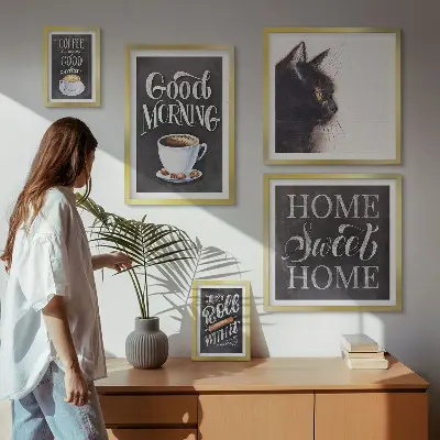Bildergalerie-Set für die Wand Kaffeekatzen mit positiven Slogans