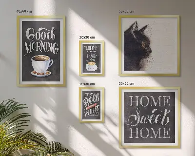 Bildergalerie-Set für die Wand Kaffeekatzen mit positiven Slogans
