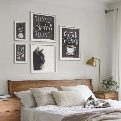 Bildergalerie-Set für die Wand Kaffeekatzen mit positiven Slogans
