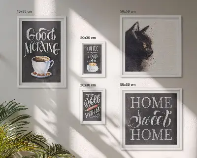 Bildergalerie-Set für die Wand Kaffeekatzen mit positiven Slogans