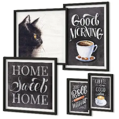 Bildergalerie-Set für die Wand Kaffeekatzen mit positiven Slogans