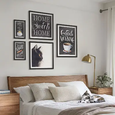 Bildergalerie-Set für die Wand Kaffeekatzen mit positiven Slogans