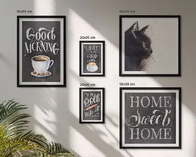 Bildergalerie-Set für die Wand Kaffeekatzen mit positiven Slogans