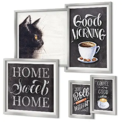 Bildergalerie-Set für die Wand Kaffeekatzen mit positiven Slogans