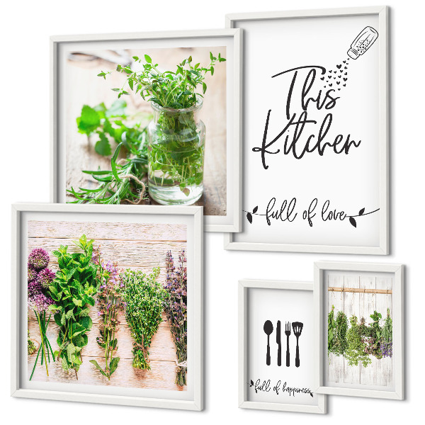 Modernes wandbilder-set Küchenkräuter und Kochen