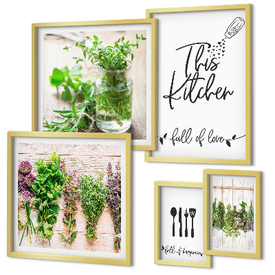 Modernes wandbilder-set Küchenkräuter und Kochen