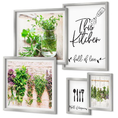 Modernes wandbilder-set Küchenkräuter und Kochen