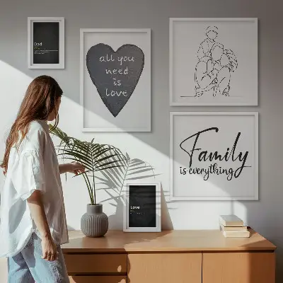 Bilderset fürs Sofa mit dem Motiv Familienwerte, Liebe und Nähe