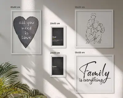 Bilderset fürs Sofa mit dem Motiv Familienwerte, Liebe und Nähe