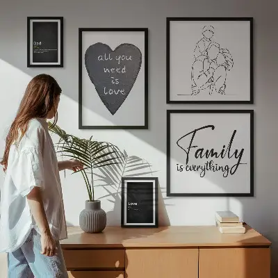 Bilderset fürs Sofa mit dem Motiv Familienwerte, Liebe und Nähe