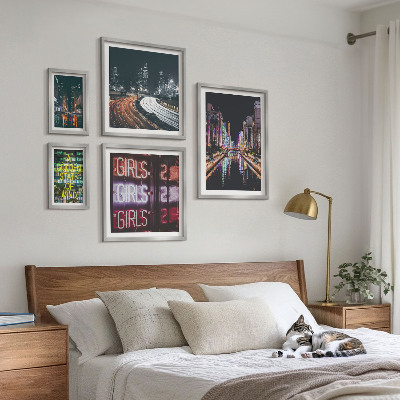 Bildergalerie-set für die wand Moderne Stadt bei Nacht, Neonlicht
