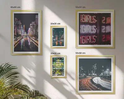 Bildergalerie-Set für die Wand moderne Stadtansicht bei Nacht mit Neonlicht