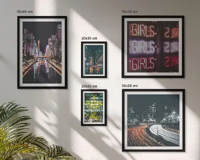 Bildergalerie-Set für die Wand moderne Stadtansicht bei Nacht mit Neonlicht