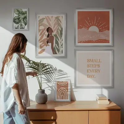Bildergalerie-Set für die Wand mit Pflanzenmotiven im Boho-Stil