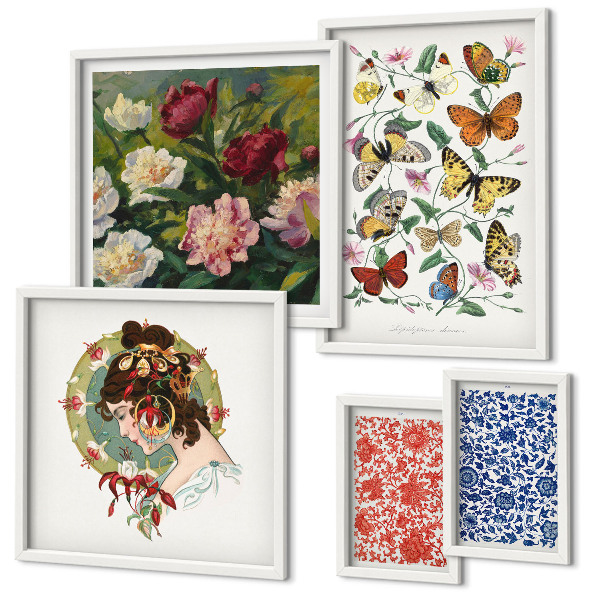 Modernes wandbilder-set Blumen, Schmetterlinge, Vintage-Dekorationen