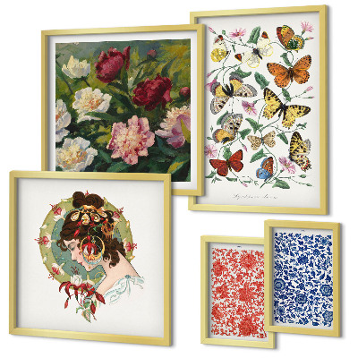 Modernes wandbilder-set Blumen, Schmetterlinge, Vintage-Dekorationen