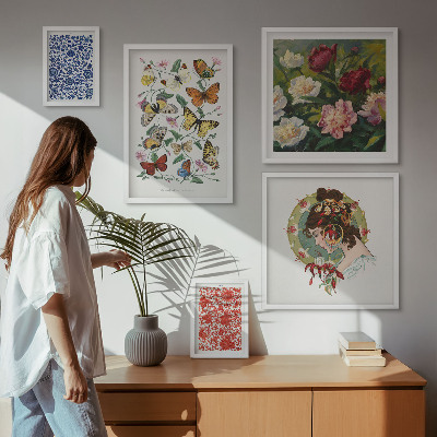 Modernes wandbilder-set Blumen, Schmetterlinge, Vintage-Dekorationen