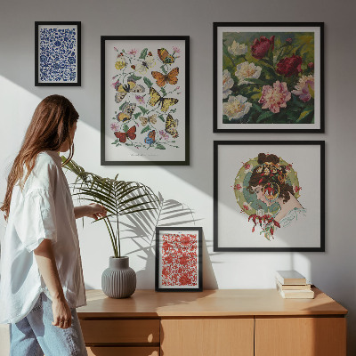 Modernes wandbilder-set Blumen, Schmetterlinge, Vintage-Dekorationen