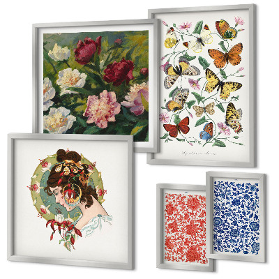 Modernes wandbilder-set Blumen, Schmetterlinge, Vintage-Dekorationen