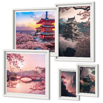 Modernes wandbilder-set Japanische Landschaften mit Kirschbäumen