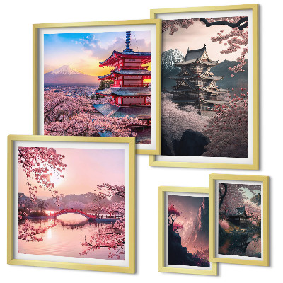 Modernes wandbilder-set Japanische Landschaften mit Kirschbäumen