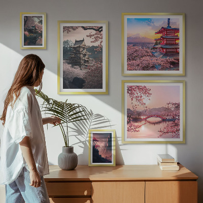 Modernes wandbilder-set Japanische Landschaften mit Kirschbäumen