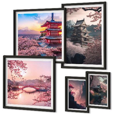 Modernes wandbilder-set Japanische Landschaften mit Kirschbäumen