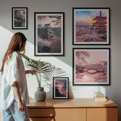 Modernes wandbilder-set Japanische Landschaften mit Kirschbäumen