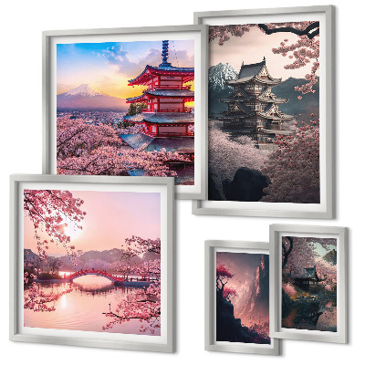 Modernes wandbilder-set Japanische Landschaften mit Kirschbäumen