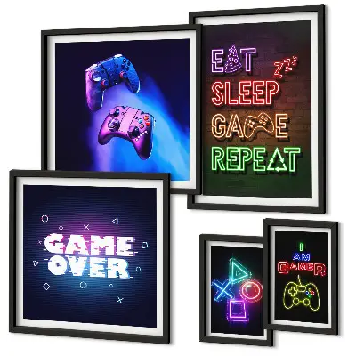 Bilderset fürs Sofa mit Neon-Computerspielmotiven