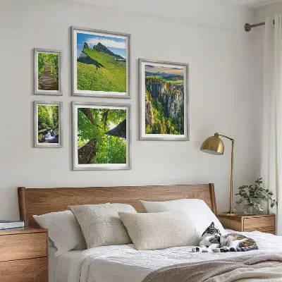 Bildergalerien-Set für die Wand mit Motiven grüner Naturlandschaften und Waldwegen