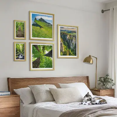 Bildergalerien-Set für die Wand mit Motiven grüner Naturlandschaften und Waldwegen