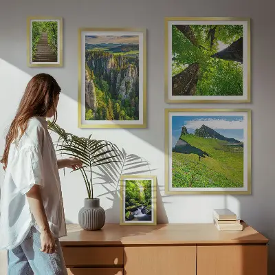 Bildergalerien-Set für die Wand mit Motiven grüner Naturlandschaften und Waldwegen