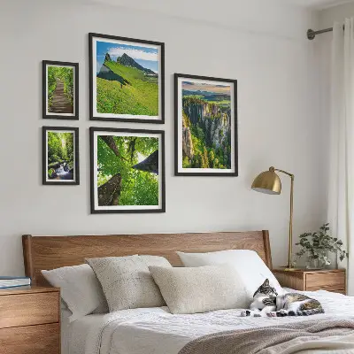 Bildergalerien-Set für die Wand mit Motiven grüner Naturlandschaften und Waldwegen