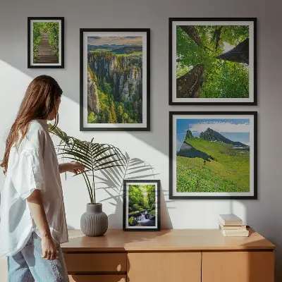 Bildergalerien-Set für die Wand mit Motiven grüner Naturlandschaften und Waldwegen
