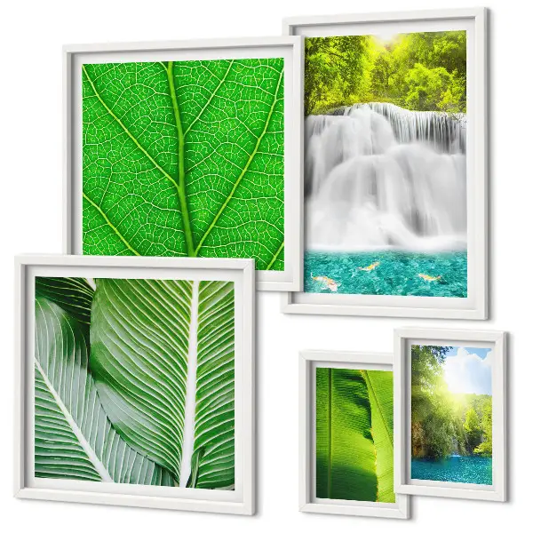 Modernes Wandbilder-Set mit tropischen Palmenwasserfällen