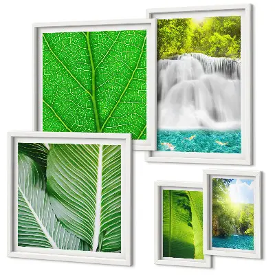 Modernes Wandbilder-Set mit tropischen Palmenwasserfällen
