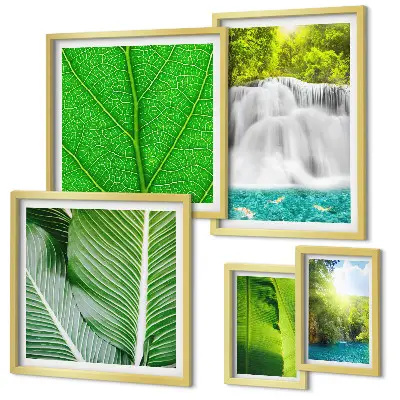 Modernes Wandbilder-Set mit tropischen Palmenwasserfällen