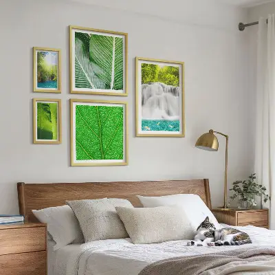 Modernes Wandbilder-Set mit tropischen Palmenwasserfällen