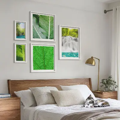 Modernes Wandbilder-Set mit tropischen Palmenwasserfällen