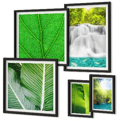 Modernes Wandbilder-Set mit tropischen Palmenwasserfällen