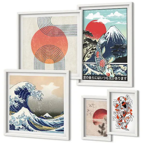 Bilderset fürs Sofa mit japanischen Kunstmotiven von Wellen