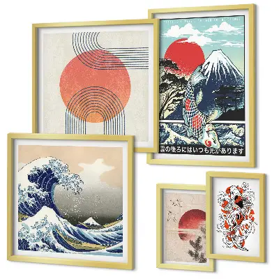 Bilderset fürs Sofa mit japanischen Kunstmotiven von Wellen